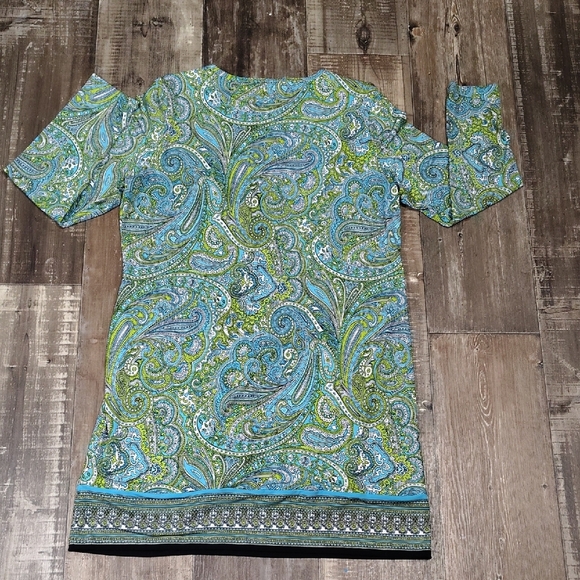 Michael Kors Green and Blue Paisley Long Sleeve Dress - Picture 3 of 3